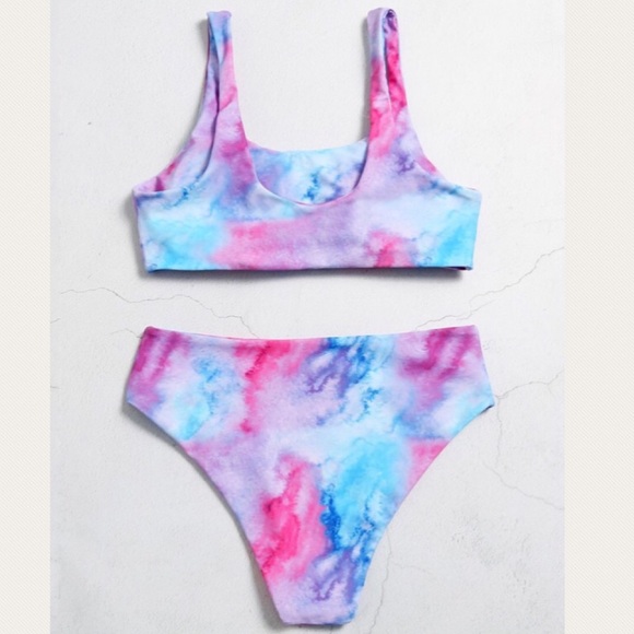 TIE DYE LINED HIGH WAISTED BIKINI - Picture 2 of 15